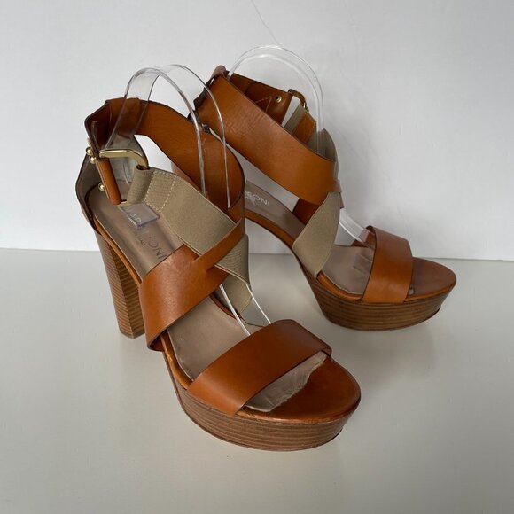 NAPOLEONI Heeled Sandals Strappy Pull On Open Toe Leather Brown Tan 9 - Picture 2 of 9